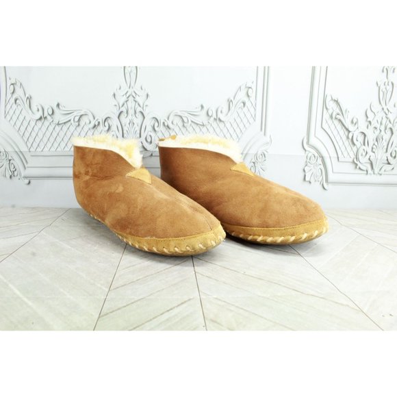 LL Bean Brown Suede Shearling Lined Wicked Good Booties Slippers 11 M - Picture 3 of 9